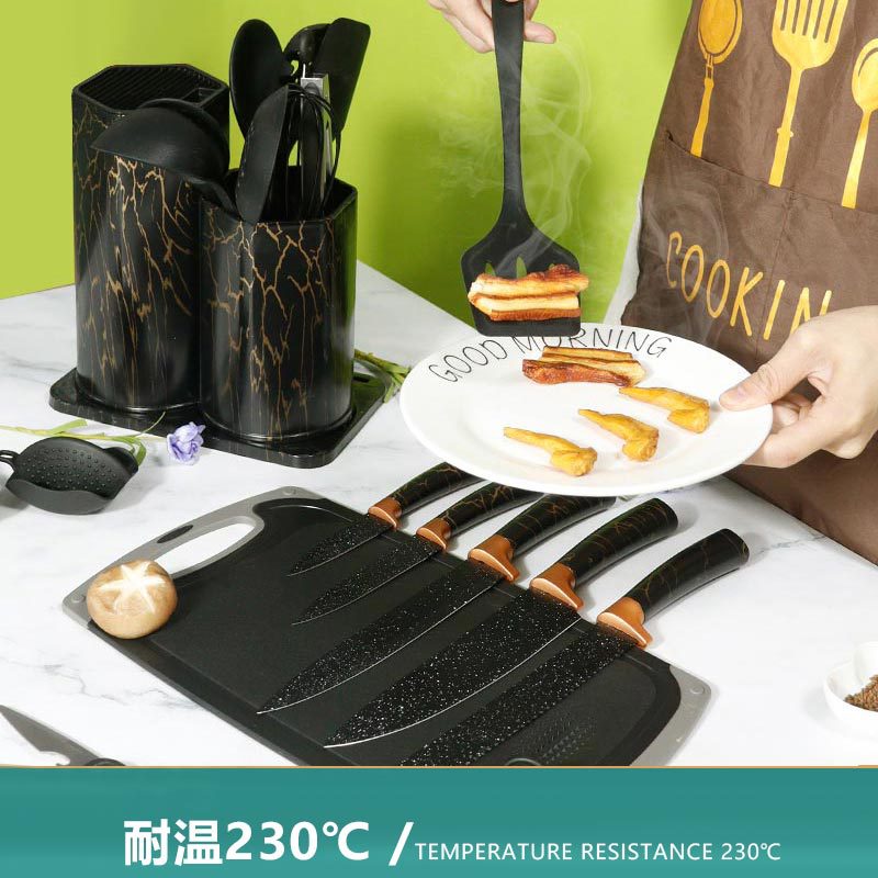 Silicone Spatula and Soup Spoon 25-Piece Set Non-Stick Silicone Spatula Gold Plated Knife Household Silicone Kitchenware Set