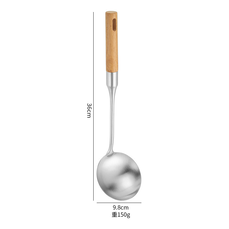 304 stainless steel spatula spoon beech wood wok spatula soup spoon anti-scald chef spoon spatula Shuangli wooden handle set long handle