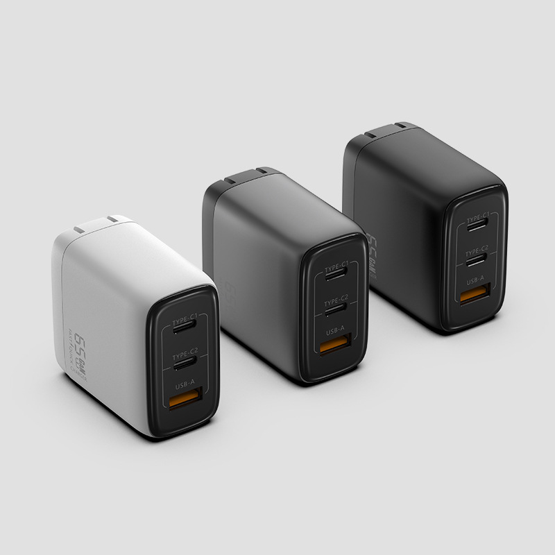 PD65W Three-Port GaN Charging Head Multi-Port Fast Charger Adapter for Apple Phone and Computer Charger