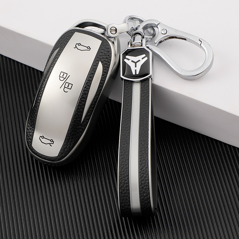 For Tesla Model 3 Model Y Model S Model X Leather Grain Card Key Bag Case Buckle