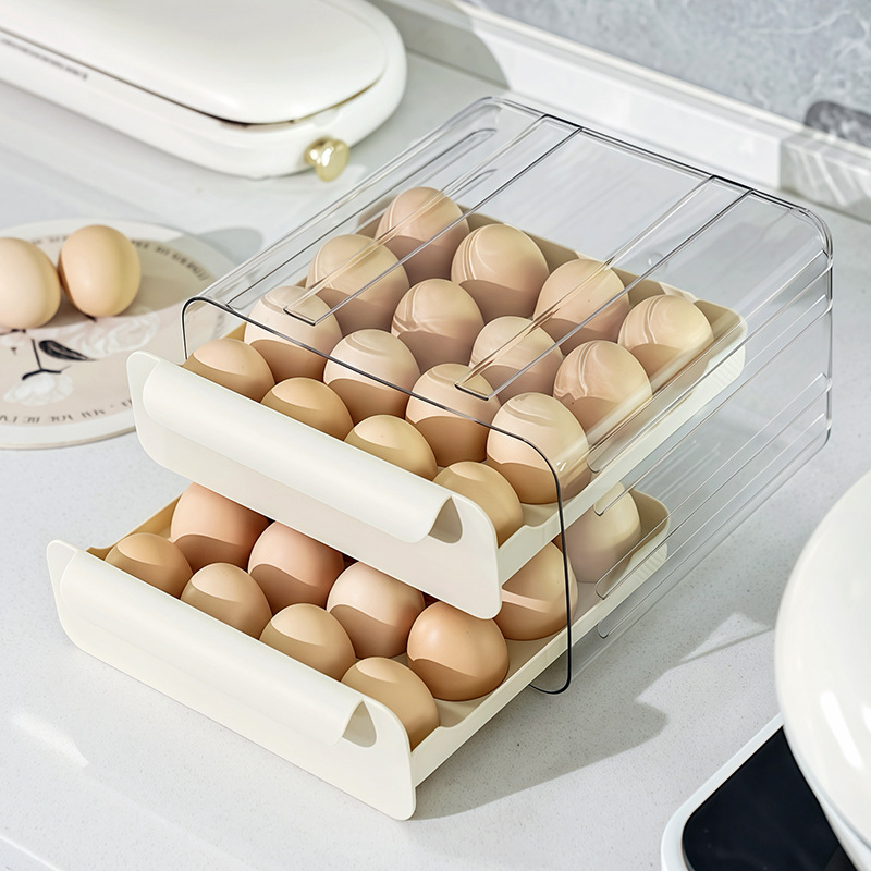 Refrigerator Egg Storage Box PET Transparent 32-Grid Double-Layer Drawer Type Egg Box Fresh-Keeping Box Kitchen Egg Box