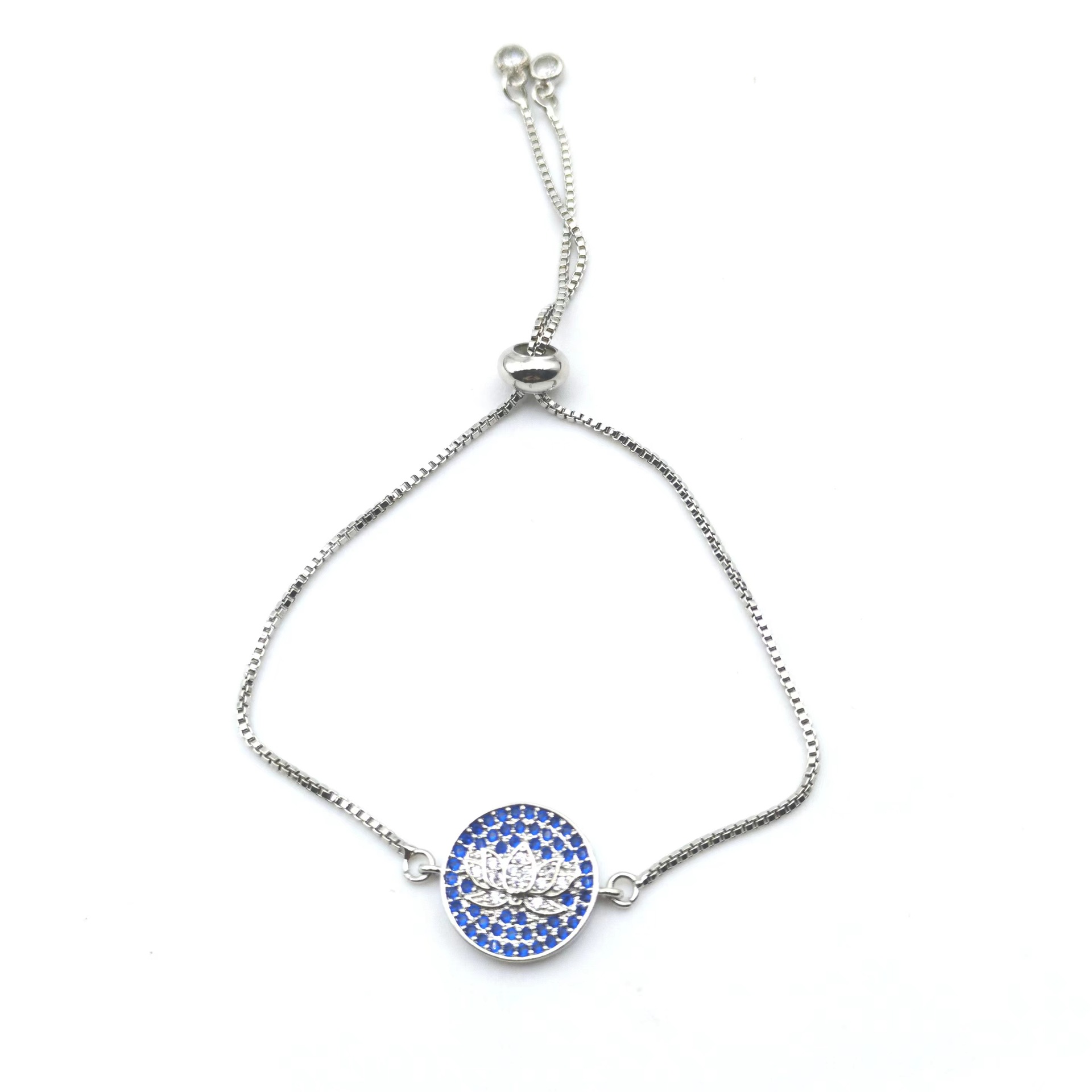 Hand long lotus zircon bracelet simple women adjustable silver jewelry