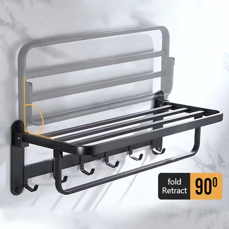 Bathroom No-Drill Towel Rack Folding Bath Towel Rack Multifunctional Bathroom Storage Shelf Toilet Storage Hanging Rod