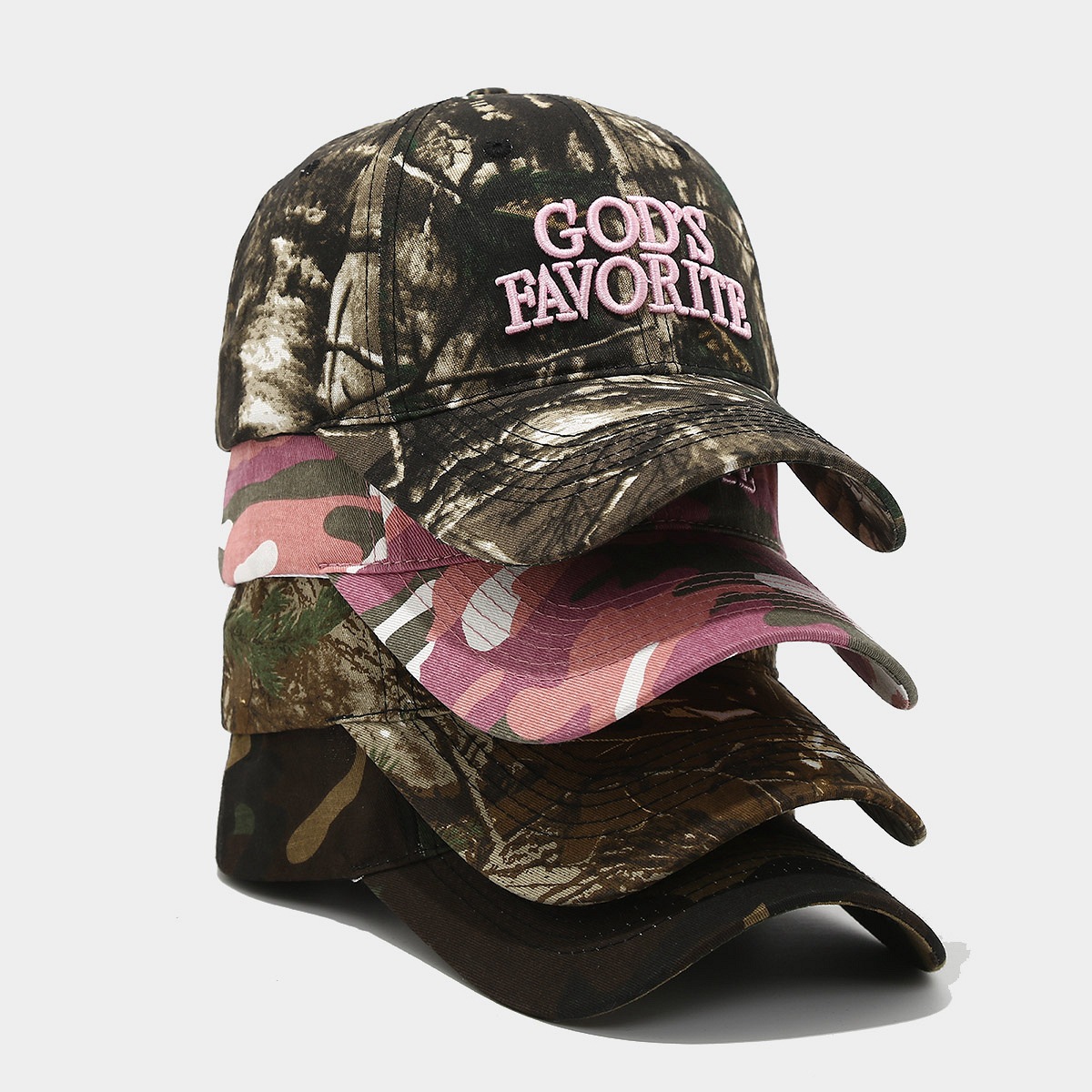 American Baseball Cap for Men, Outdoor Jungle Camouflage Distressed Soft Top Embroidery Duckbill Cap, Face Slimming for Women