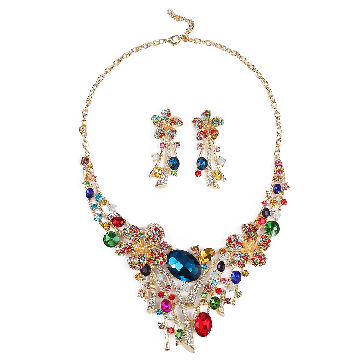 Ethnic Flower Exaggerated Necklace Earring Set Combination Jewelry Bride Accessories Dress