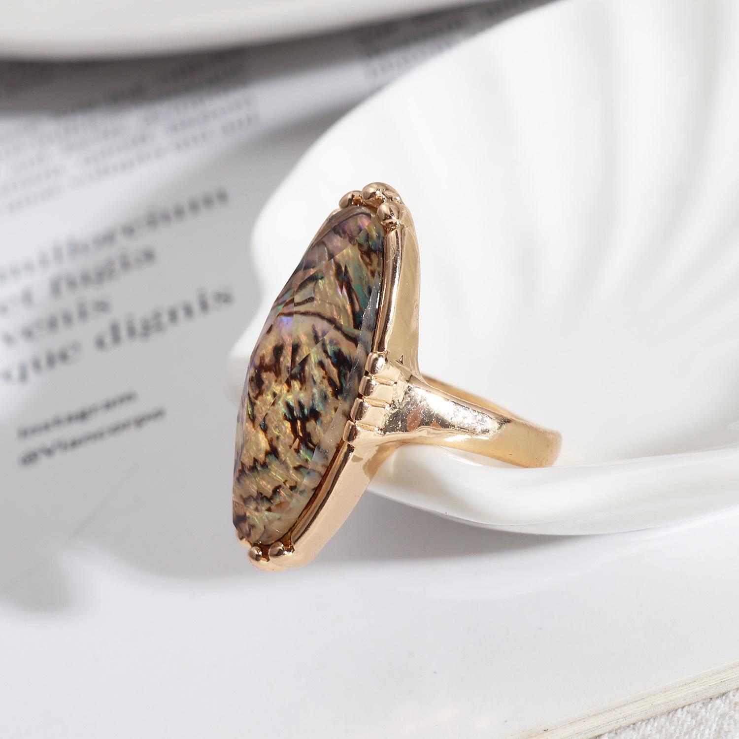 Design Development Wind Accessories Faceted Abalone Shell Exquisite Simple Ring Women