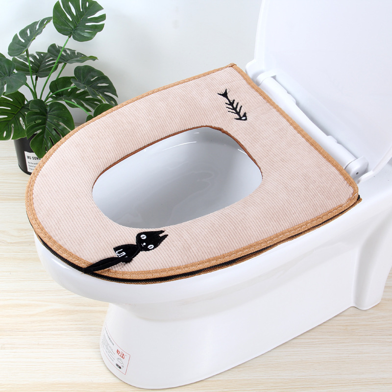 Four-season universal zipper plush toilet seat cover with handle household hotel B&B warm toilet seat cover
