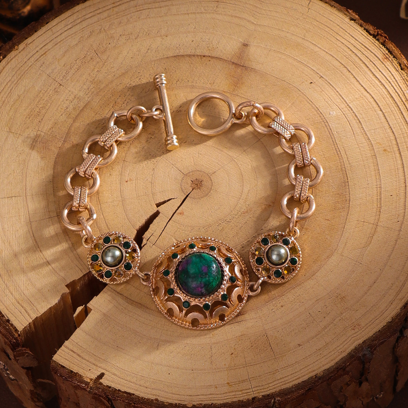Original Design Wind Accessories Stone Round Metal Chain Bracelet Women