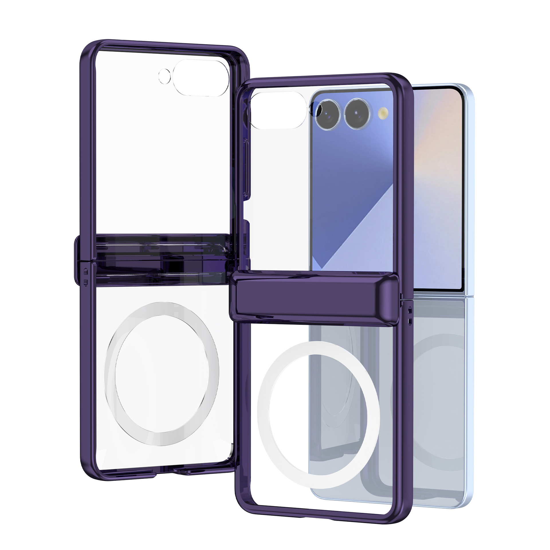 For Samsung Z Flip7 Middle Axis Electroplated Magnetic Phone Case Full Coverage Hinge Anti-Drop Z Flip6/5 Protective Case
