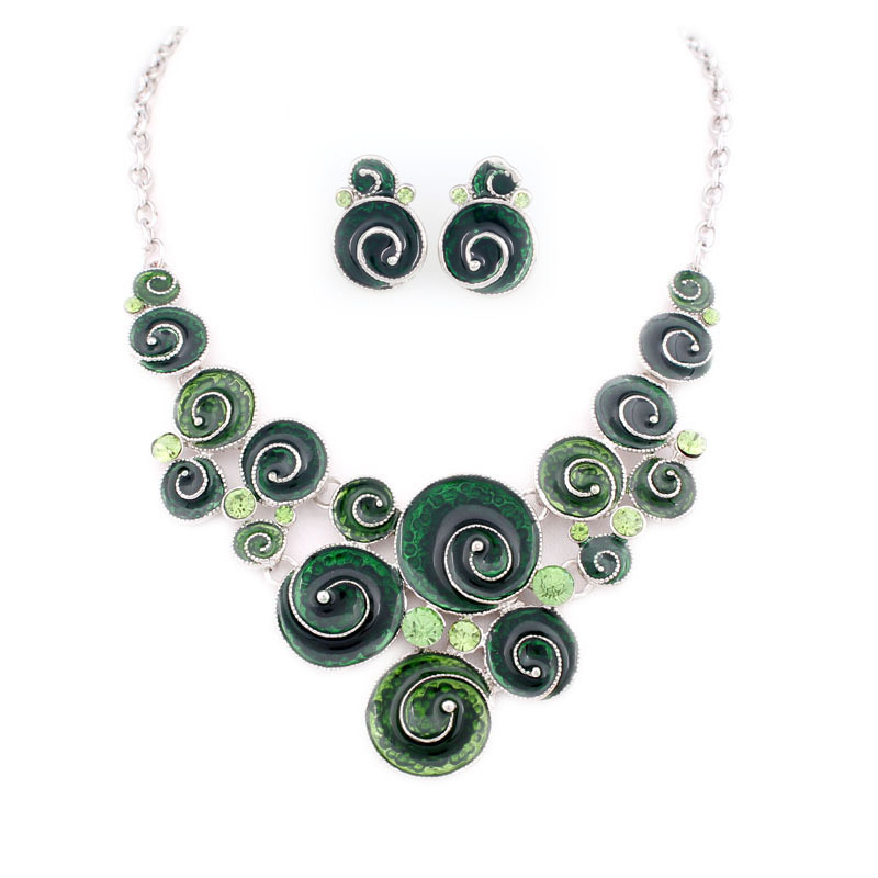 A422 Silver Accessories Enamel Color Swirl Necklace Mixed Batch Oil Drop Exaggerated Necklace Earring Set