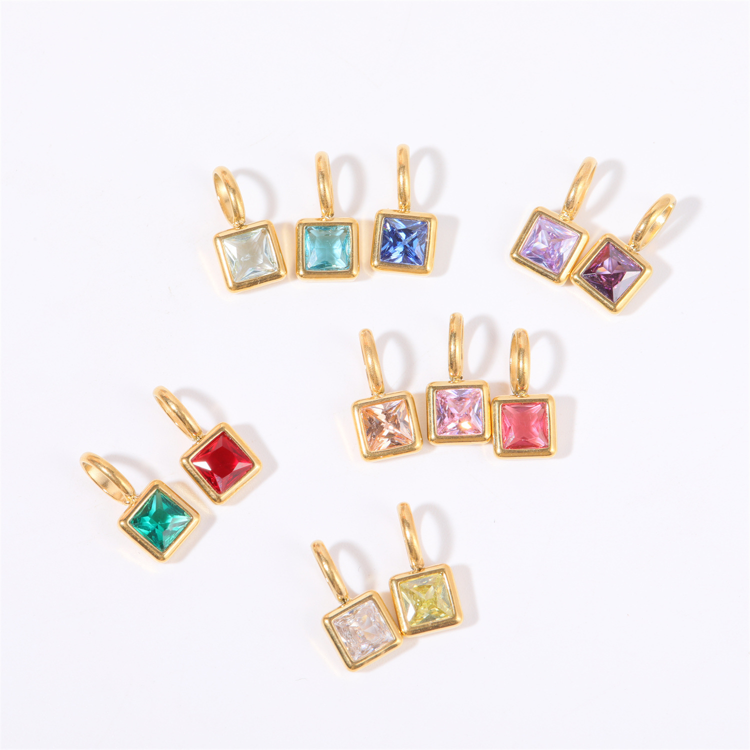 Colorful 12 birthstone pendant DIY accessory necklace for women twelve birthstone square colorful zircon pendant锁骨