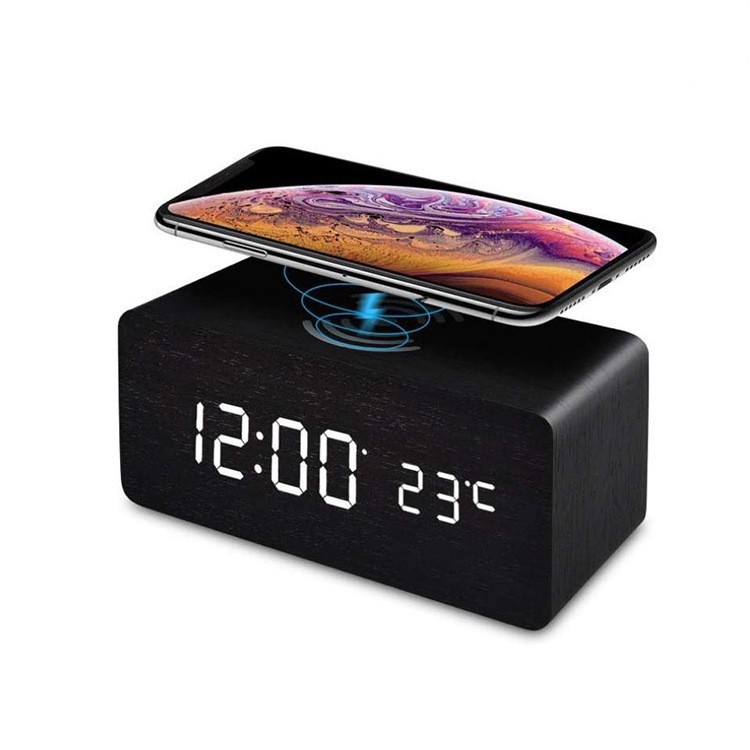 Temperature Wireless Charging Wooden Clock Digital Clock Electronic Alarm Clock LED Wireless Charging Wood Clock