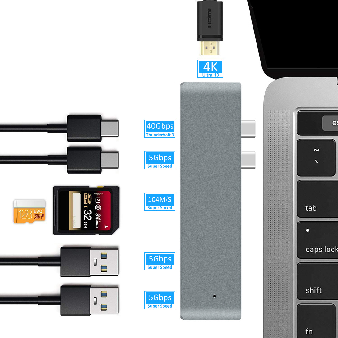 7-in-1 Type-C to HDMI Docking Station USB 3.0 Hub for Macbook Notebook Converter