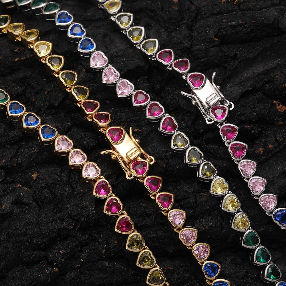 New zircon necklace women hip hop colorful heart tennis chain women's jewelry chain layered wear