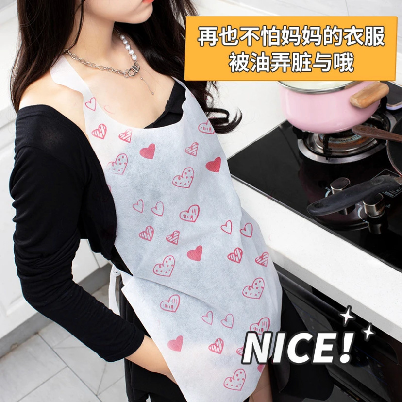 New disposable non-woven apron love breathable printed family dining eating barbecue restaurant cover apron