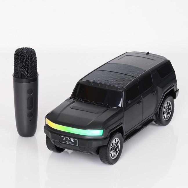 Off-road SUV car model audio colorful light subwoofer microphone integrated K-song solar speaker P378