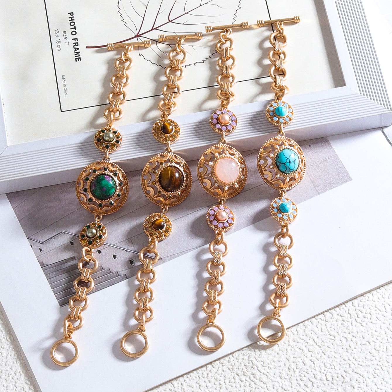 Original Design Wind Accessories Stone Round Metal Chain Bracelet Women