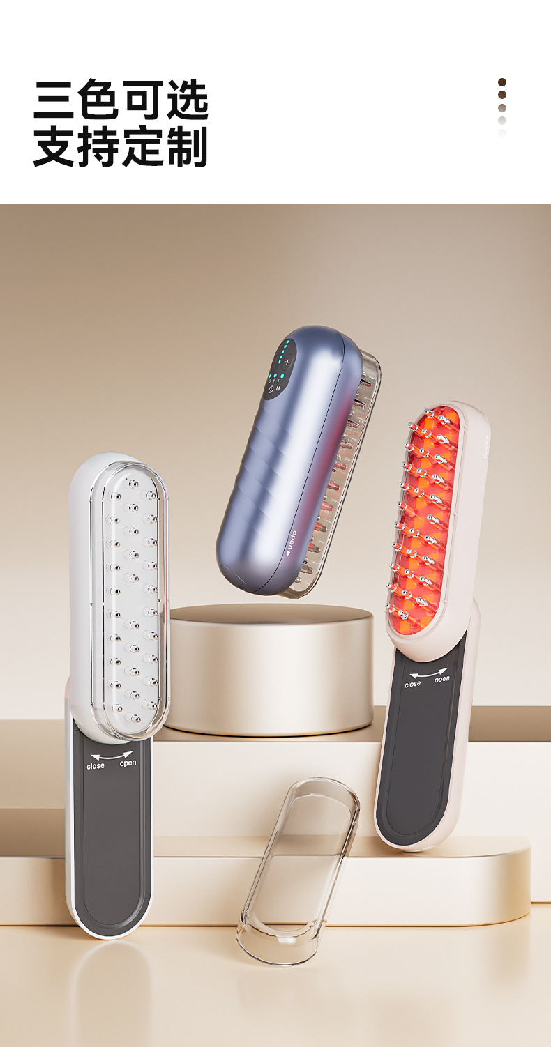 Electric Red Light EMS Microcurrent Pocket Folding Massage Comb Scalp Applicator LCD Screen Import Conduction Comb