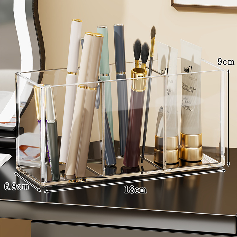 Makeup Brush Storage Tube, Desktop Divided Cosmetic Organizer, Transparent Lipstick Eyebrow Pencil Storage Box, Comb Organizer Bucket