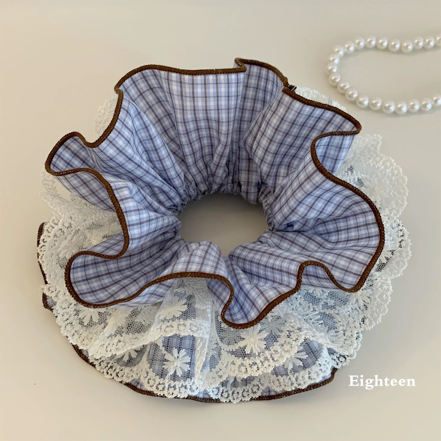 Plaid lace large hair scrunchie for women 2026 new hair tie extra large bun hair accessory head flower