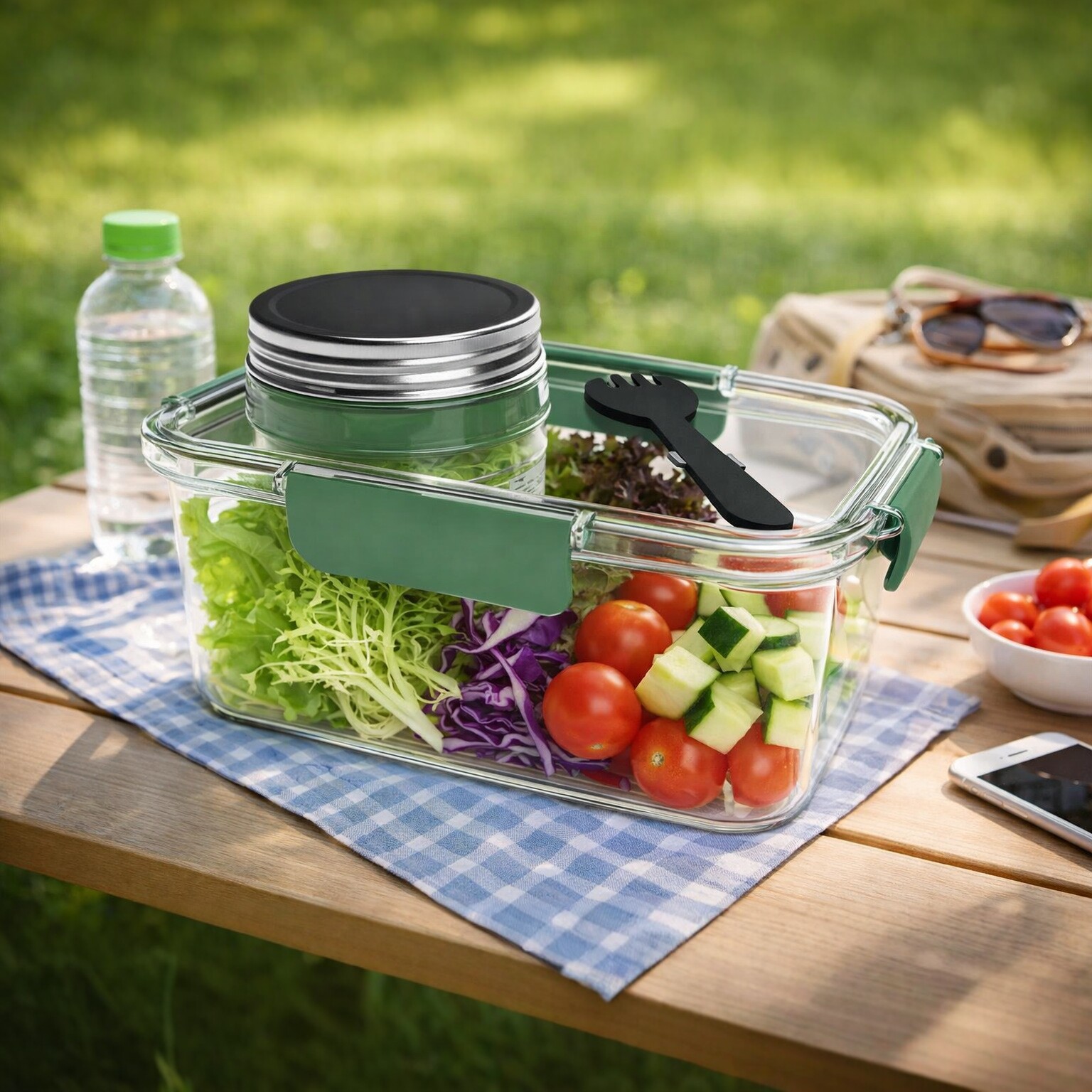 New Salad Bowl Salad Pod Mason Jar Portable Salad Fresh-Keeping Container with Fork Salad Lunch Box