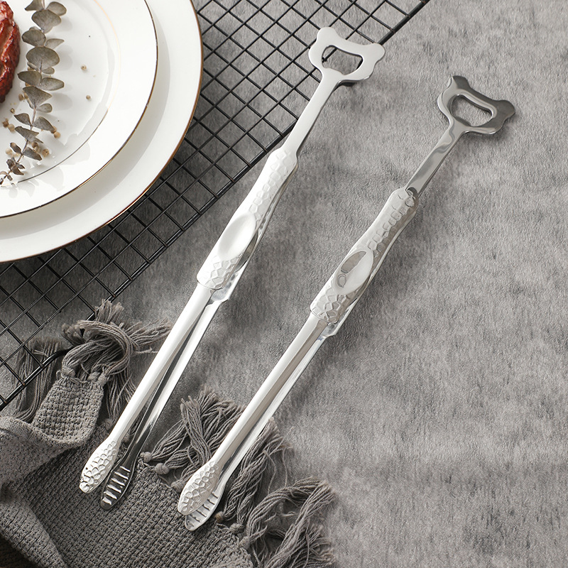 New 304 stainless steel food tongs barbecue tongs multi-purpose beer bottle opener steak tongs extended food tongs