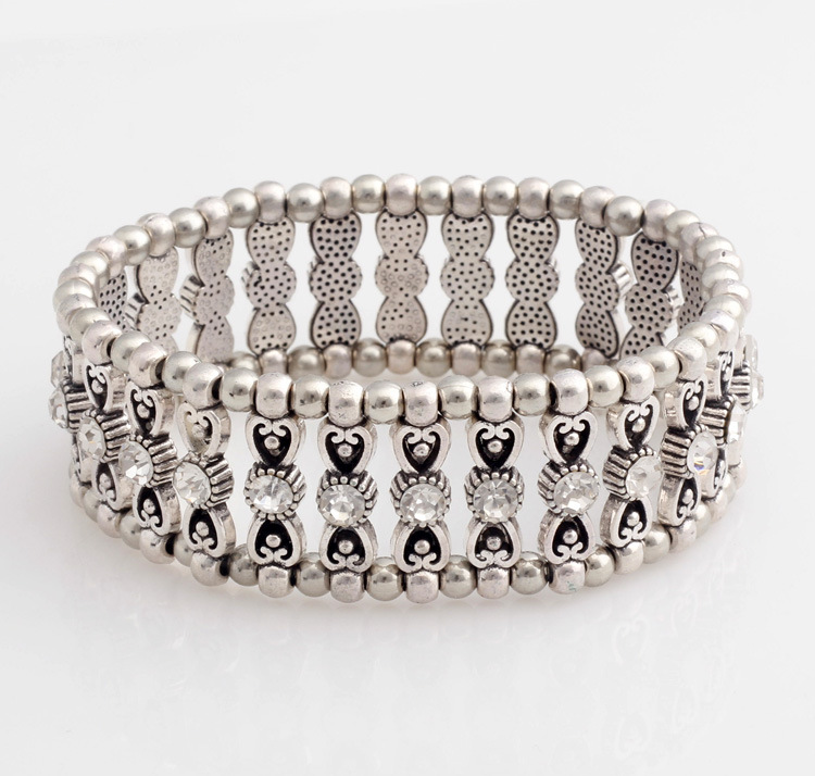 B14 Accessories Mixed Batch Silver Plated Rhinestone Geometric Elastic Bracelet
