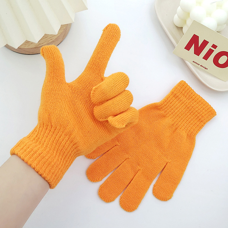 Candy-Colored Knitted Gloves Unisex Adult Solid Color Full-Finger Split-Finger Gloves Modern Simple Style Warm Gloves