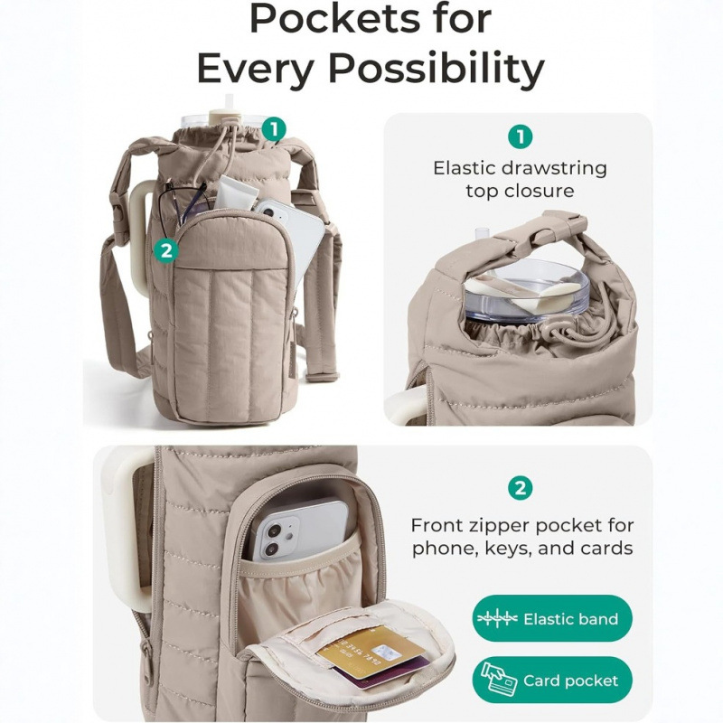 New Water Bottle Cover Quilted Insulated Water Bottle Cover Twill Water Bottle Single Shoulder Bag Water Bottle Bag Crossbody Water Bottle