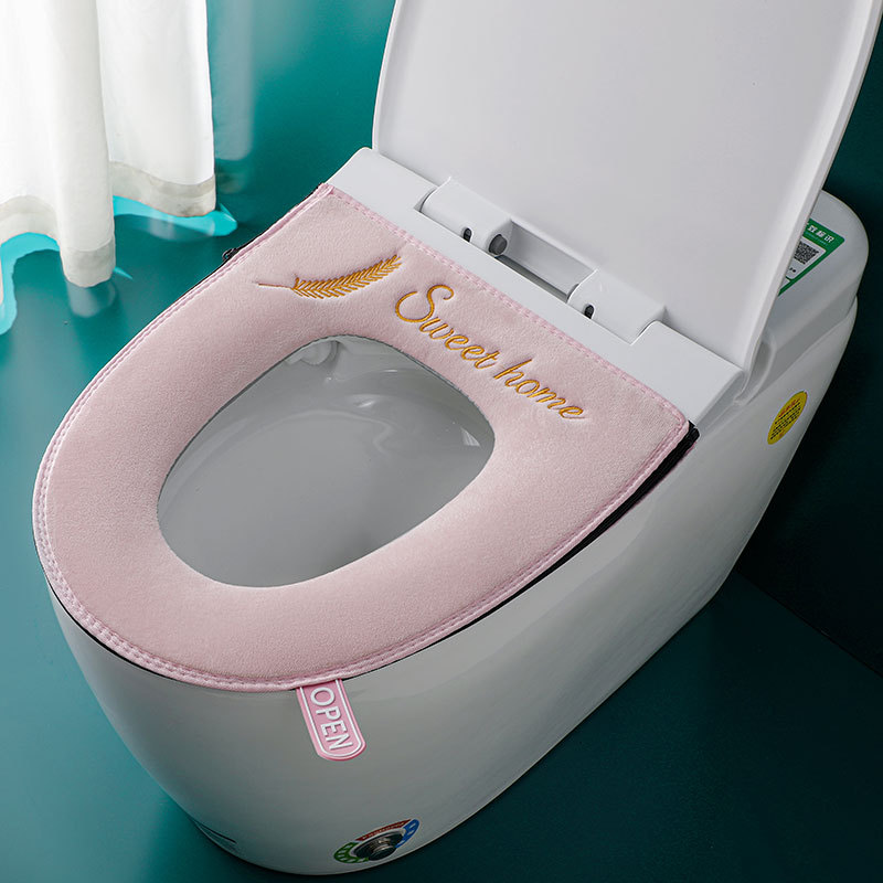 Four-season universal zipper plush toilet seat cover with handle household hotel B&B warm toilet seat cover