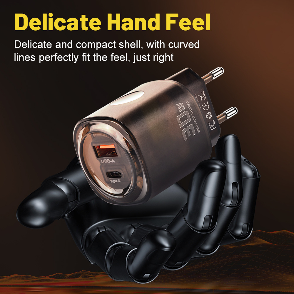 30W USB+Type-C Dual Port Fast Charging Phone Charger PD US/EU Travel Charger