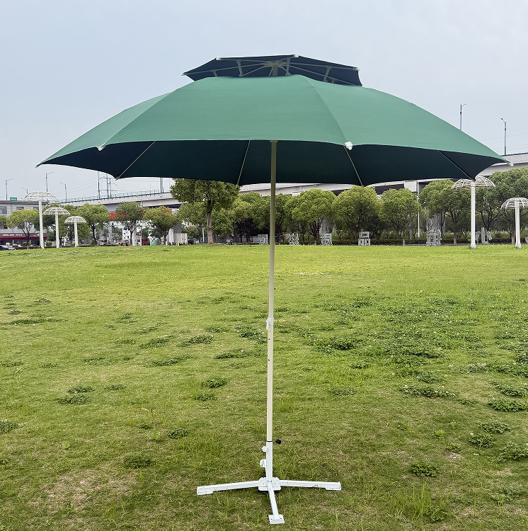 Outdoor 3m center pole umbrella, courtyard umbrella, double-layer fiber wind-resistant umbrella, double-bone fiber beach umbrella