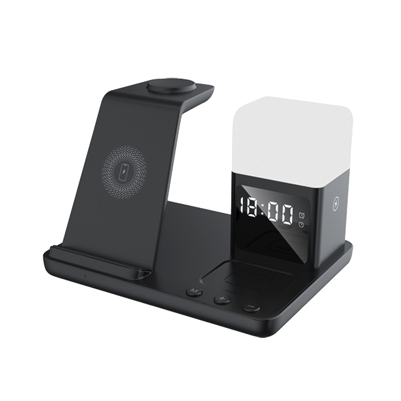 Six-in-one night light wireless charger 15W desktop alarm clock stand for Apple Samsung phones wireless charger