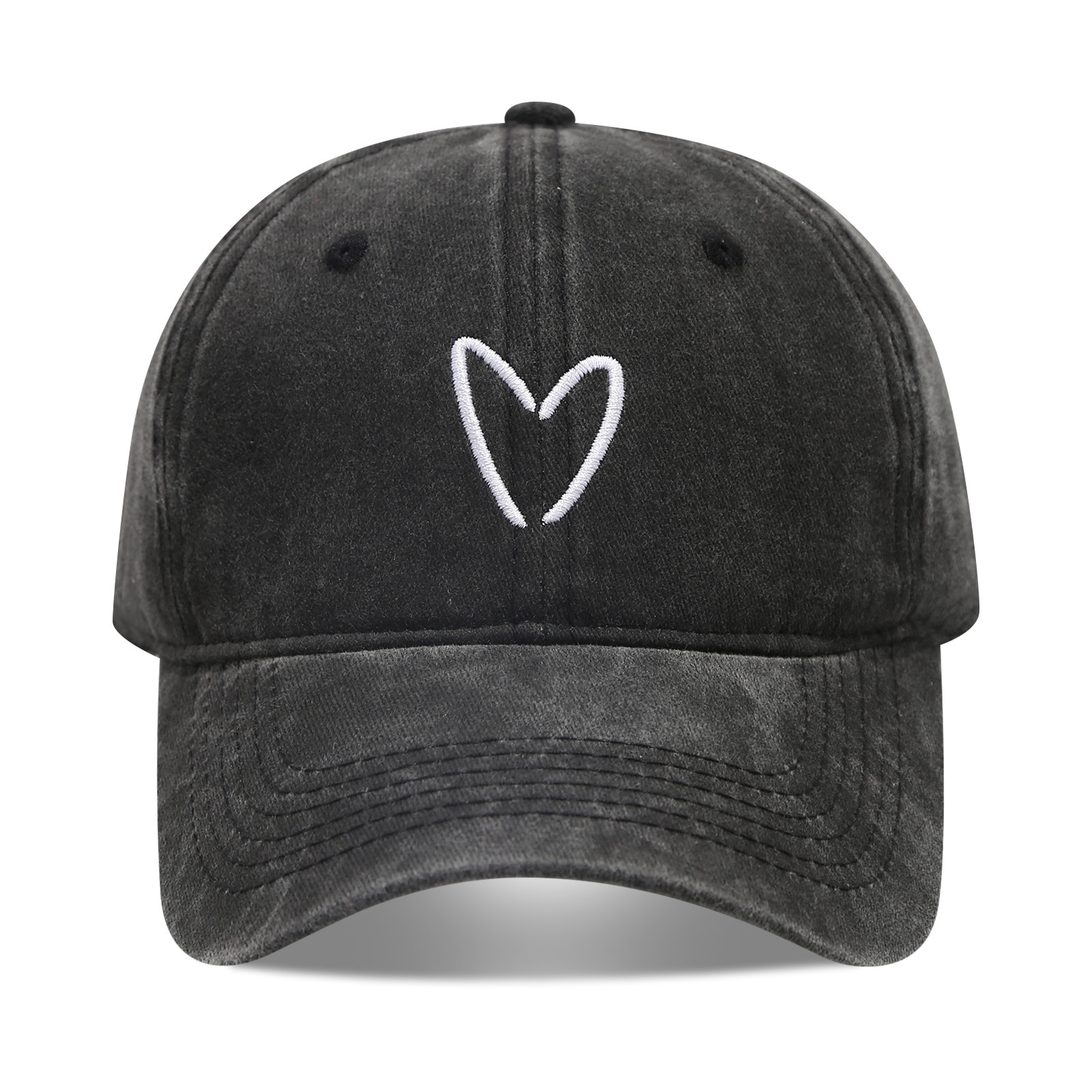 Small Heart Embroidery Soft Top Duckbill Cap for Women, Summer Outdoor Simple Washed Baseball Cap for Men, Autumn