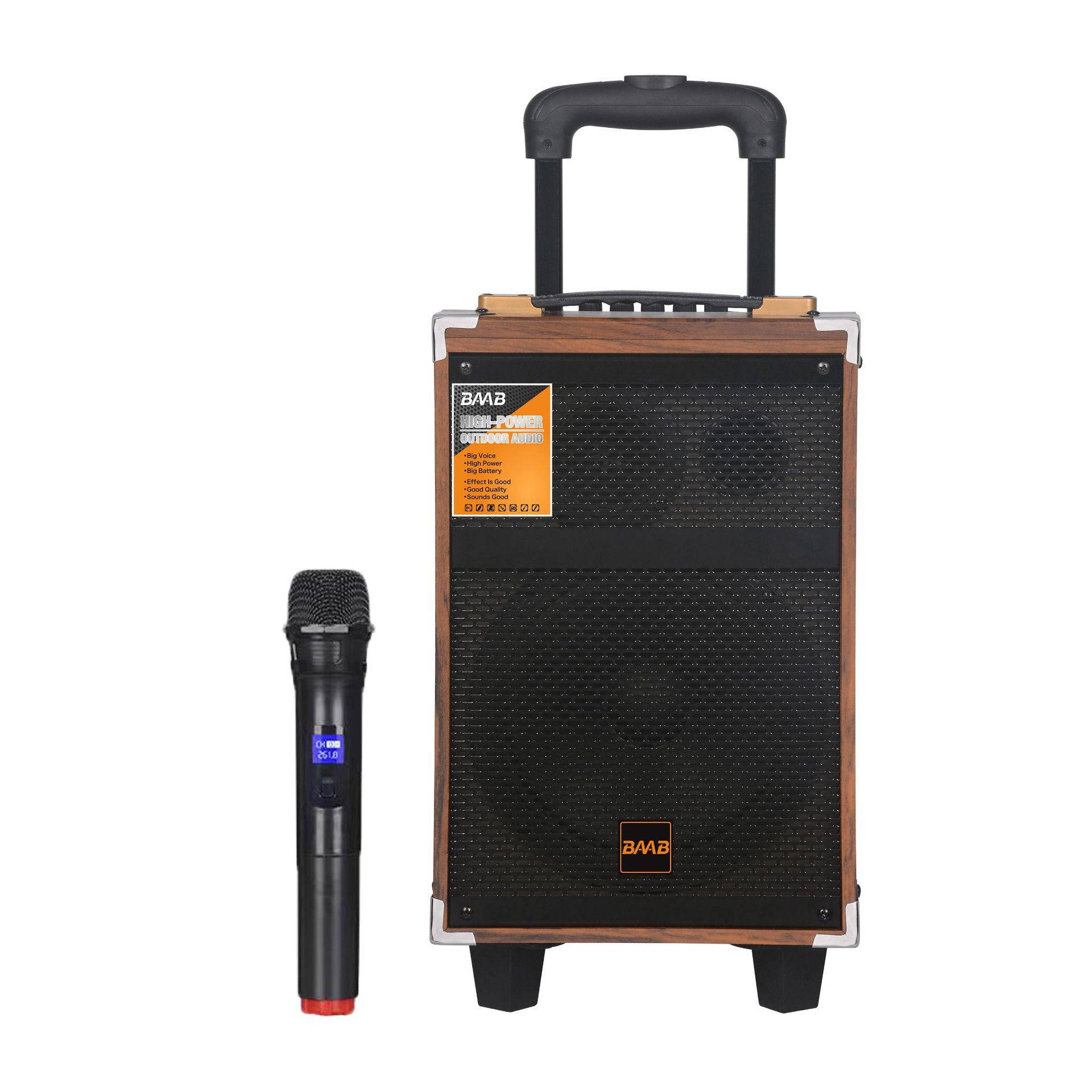 Square Dance Audio Outdoor K Song Speaker High Power Wooden with Wireless Microphone Bluetooth Pull Rod 8-inch Mobile Audio