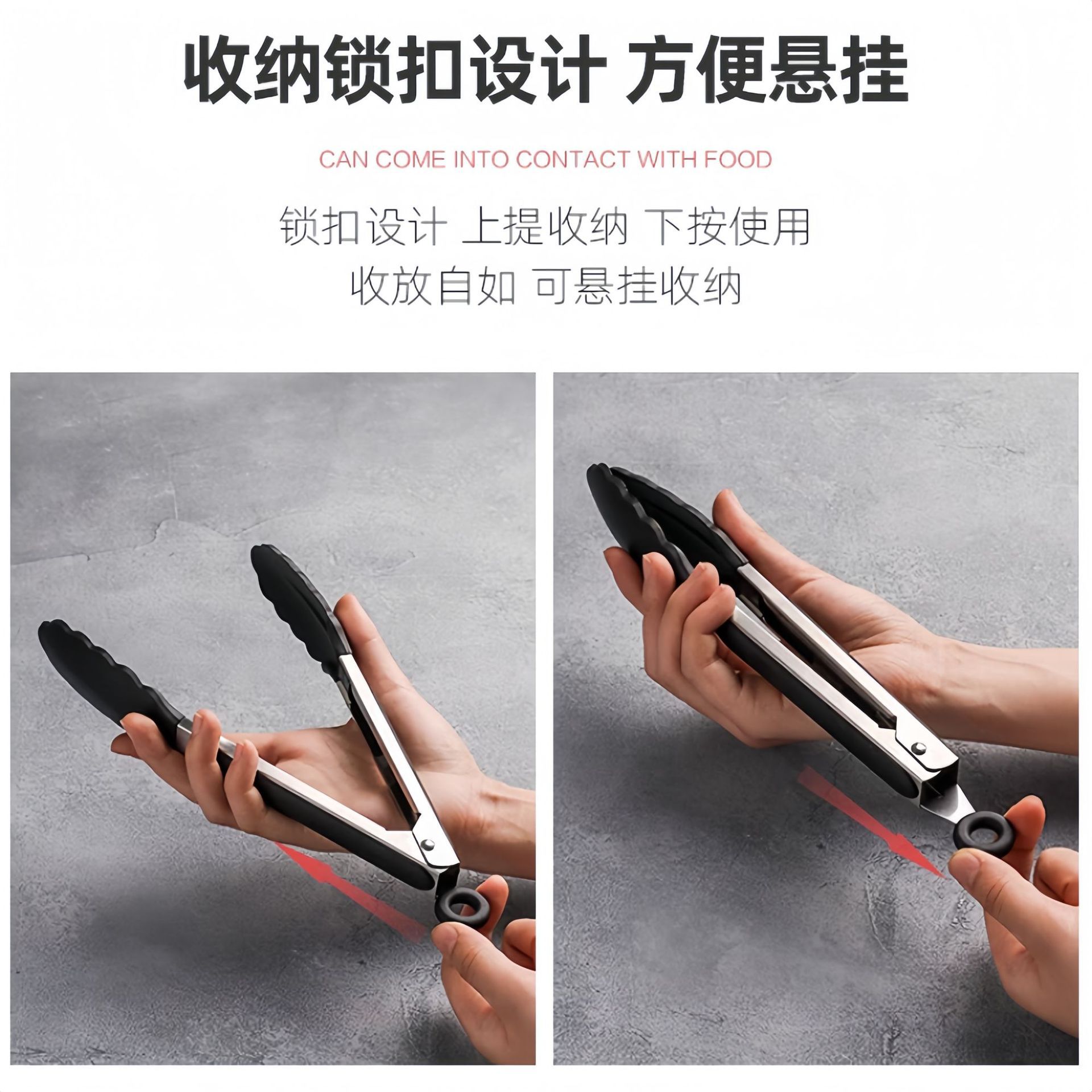 7 Inch 12 Inch Nylon Silicone Food Tongs Kitchen Bread Stainless Steel Food Clips BBQ Heat-Proof Tongs Stainless Steel
