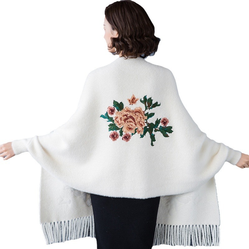 Imitation Mink Embroidery Qipao Shawl Outer Cardigan Women Ethnic Style Mother Red Dress Sleeve Cape Cape Coat
