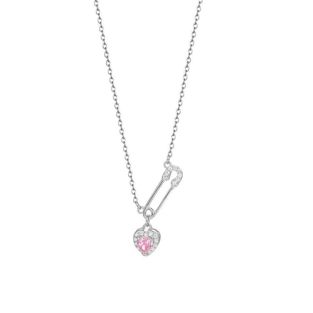 Heart Zirconia Paperclip Necklace for Women Niche Runaway Princess Niche Collarbone Chain Necklace for Women