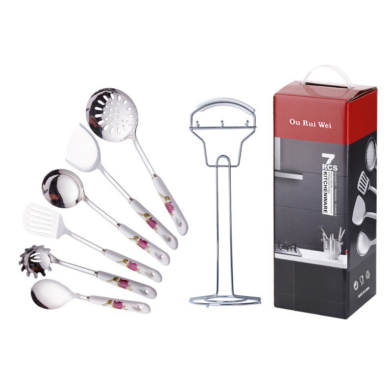 Ceramic handle stainless steel spatula kitchenware set, spatula, soup spoon, anti-slip, high temperature resistant, anti-scald, kitchen, home, hotel