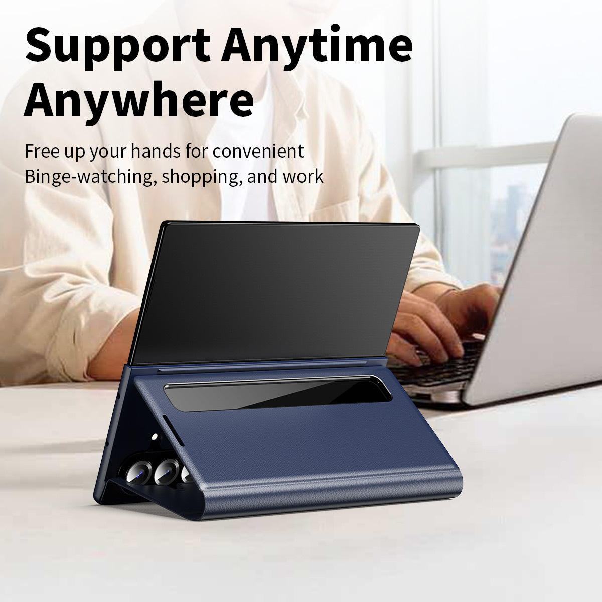 For Samsung Z Fold7 Phone Case Smart Side Window Leather Case Fold5/6 Flip Cover Bracket Anti-Fall Protection