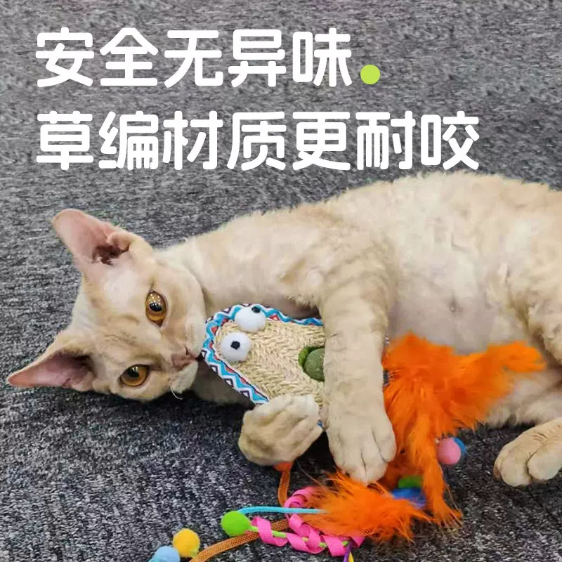 AFP Self-entertainment Relieve Boredom Pet Cat Supplies Safe Bite-resistant Grass-woven Catnip Toy Fun Grass-woven Cat Teaser Wand