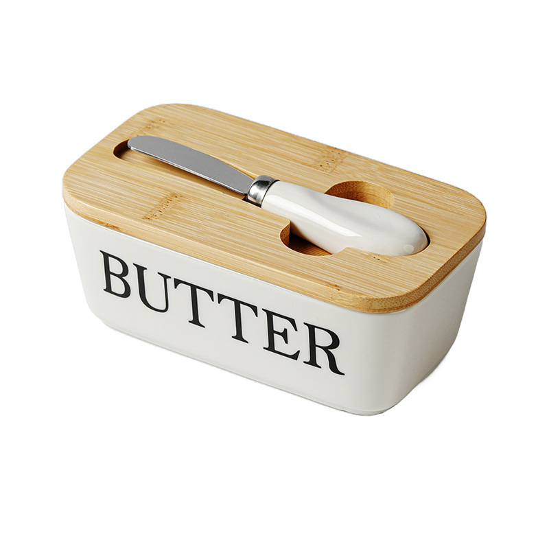 Pure white ceramic butter box sushi dish with lid square cheese western dish cheese box butter box simple