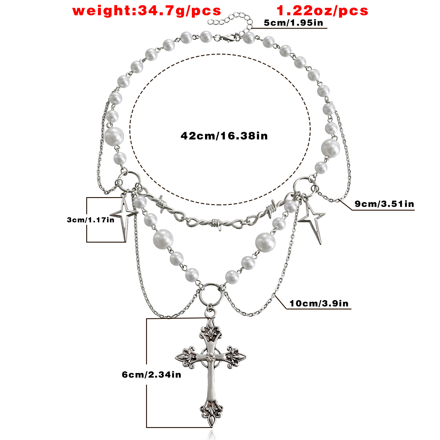 Accessories Double Layer High Gloss Pearl Tassel Cross Star Cross Necklace for Women