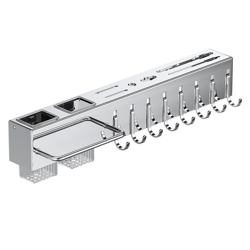 Stainless steel knife kitchen storage rack multifunctional no-drilling wall-mounted chopstick tube chopping knife integrated storage rack