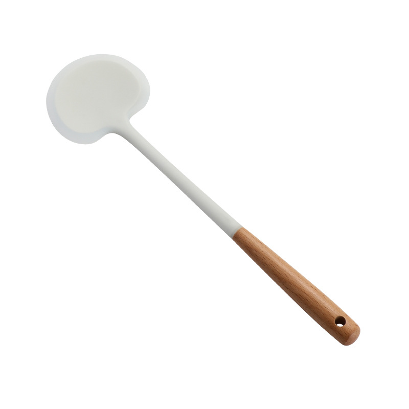 Wooden handle silicone spatula and spoon set, household kitchen tool, Chinese spatula, non-stick pan spatula, soup spoon, cooking high temperature resistant stir-fry