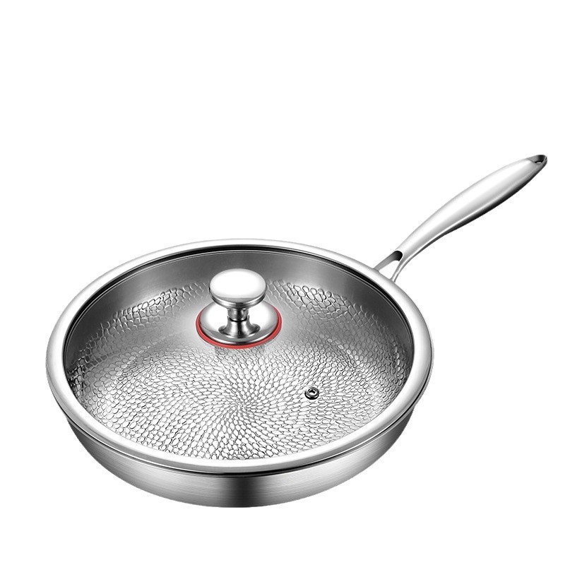Flat bottom pan hammer pattern household uncoated steak titanium frying pan titanium alloy non-stick pan gas stove with titanium pan