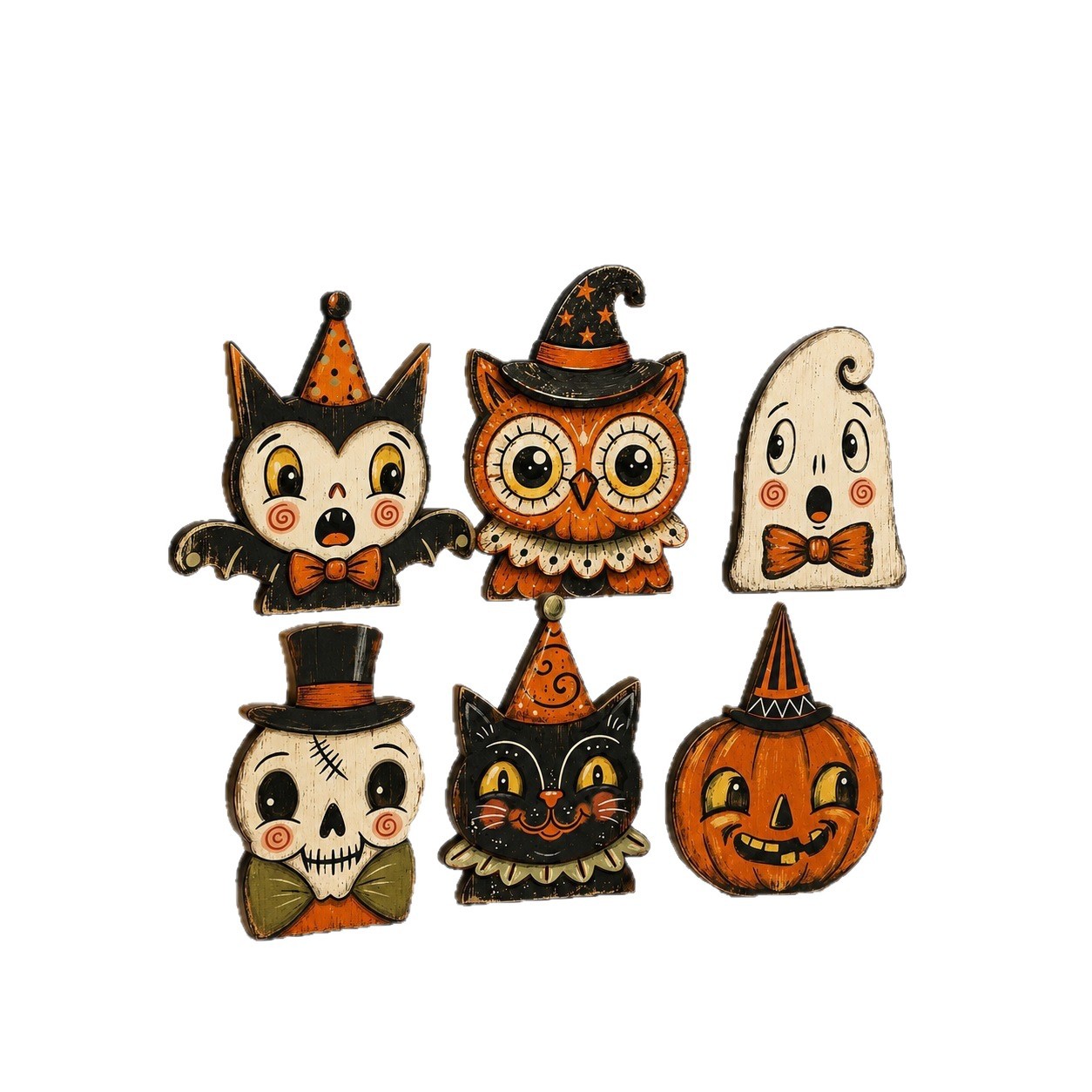Halloween Wooden Tabletop Tray Ornament Ghost Black Cat Pumpkin Owl Home Window Display Decoration