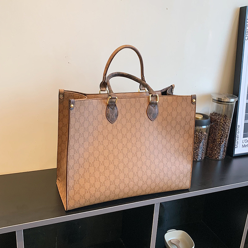 L large capacity women's shoulder bag large tote bag old flower letter tote bag PU commuting handbag women