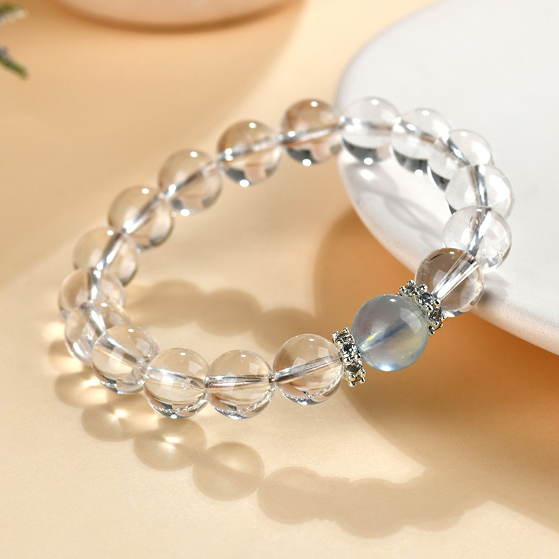 Natural White Crystal Aquamarine Round Bead Bracelet Women Fresh Bracelet Network Jewelry Custom