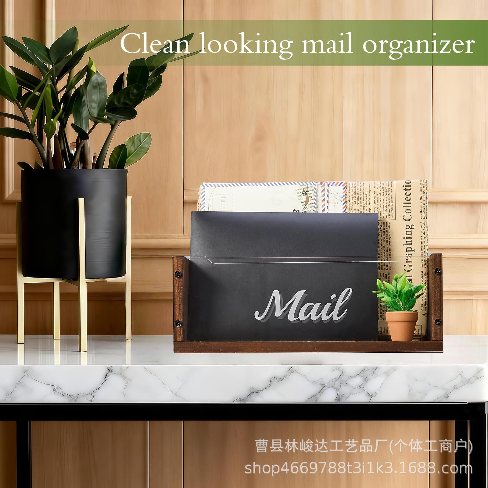 Wall-mounted mail organizer, wooden entryway letter and card storage box, multifunctional desktop storage